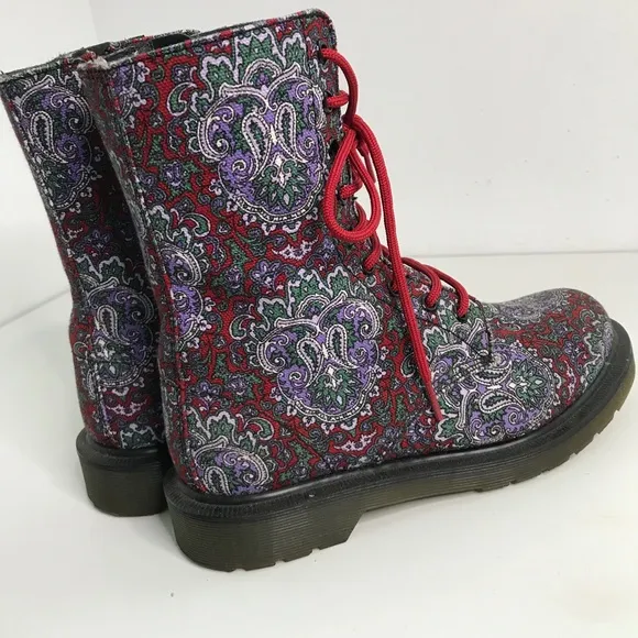 Y's Special Edition Dr. Martens Boots Leather Floral Lace up Zip Womens 7