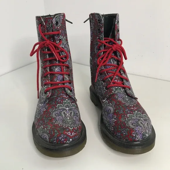 Y's Special Edition Dr. Martens Boots Leather Floral Lace up Zip Womens 7