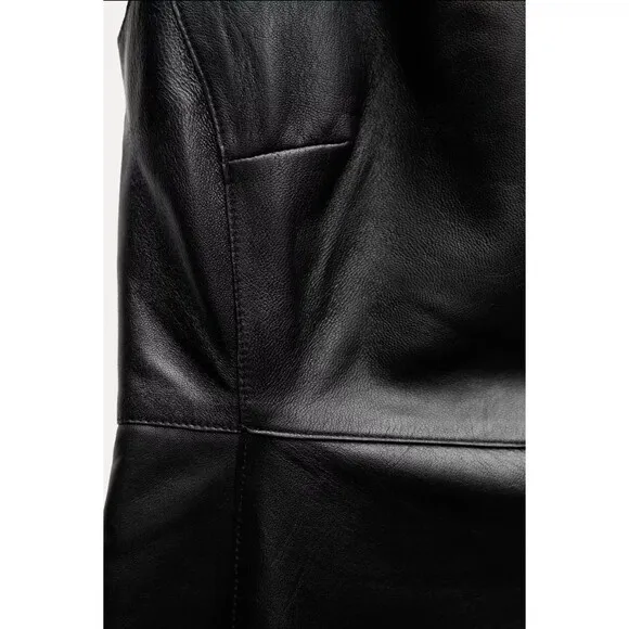 Zara 100% Leather Short Dress Black ZW Collection Size Large 5479/261