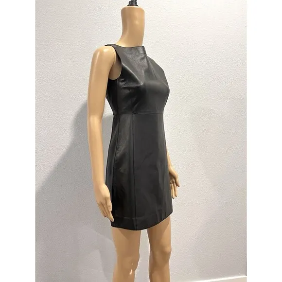 Zara 100% Leather Short Dress Black ZW Collection Size Large 5479/261