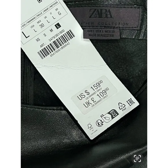 Zara 100% Leather Short Dress Black ZW Collection Size Large 5479/261