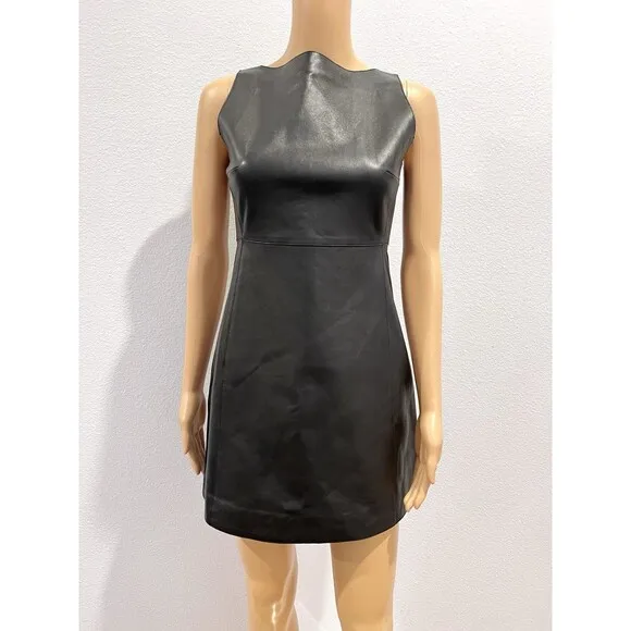Zara 100% Leather Short Dress Black ZW Collection Size Large 5479/261