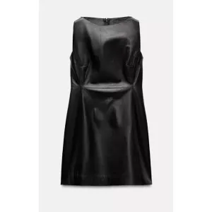 Zara 100% Leather Short Dress Black ZW Collection Size Large 5479/261
