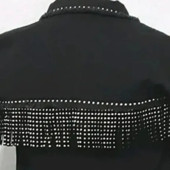 Zara Big Girl Fringed Western Cropped Black Denim Jacket US 8