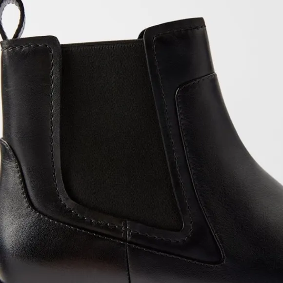 Zara black flat leather ankle boots