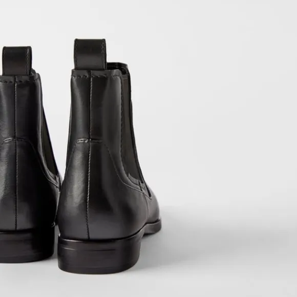 Zara black flat leather ankle boots