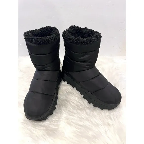ZARA BLACK FLAT QUILTED ANKLE BOOTS WITH FAUX SHEARLING UK5 EUR38 US7.5