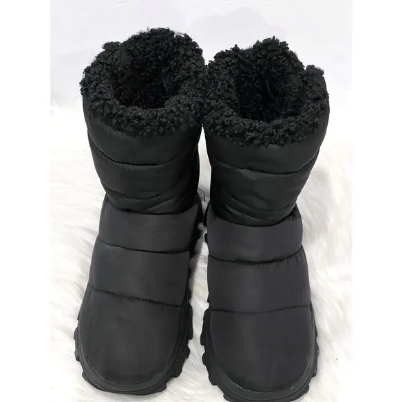 ZARA BLACK FLAT QUILTED ANKLE BOOTS WITH FAUX SHEARLING UK5 EUR38 US7.5