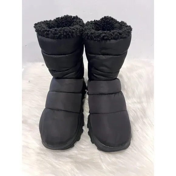 ZARA BLACK FLAT QUILTED ANKLE BOOTS WITH FAUX SHEARLING UK5 EUR38 US7.5