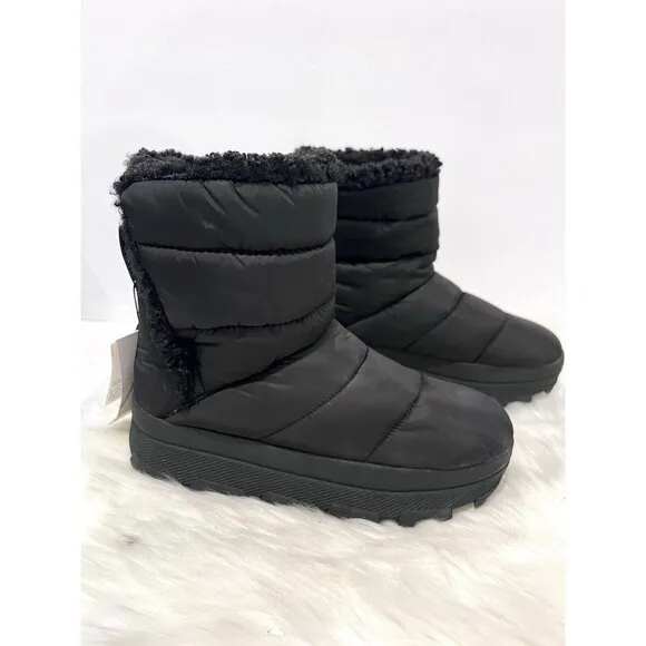 ZARA BLACK FLAT QUILTED ANKLE BOOTS WITH FAUX SHEARLING UK5 EUR38 US7.5