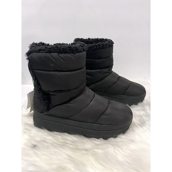 ZARA BLACK FLAT QUILTED ANKLE BOOTS WITH FAUX SHEARLING UK5 EUR38 US7.5