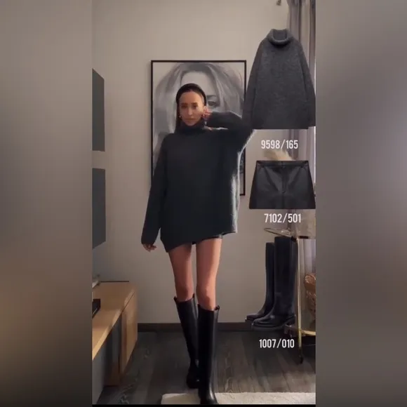 ZARA Black Leather Flat Leather Boots