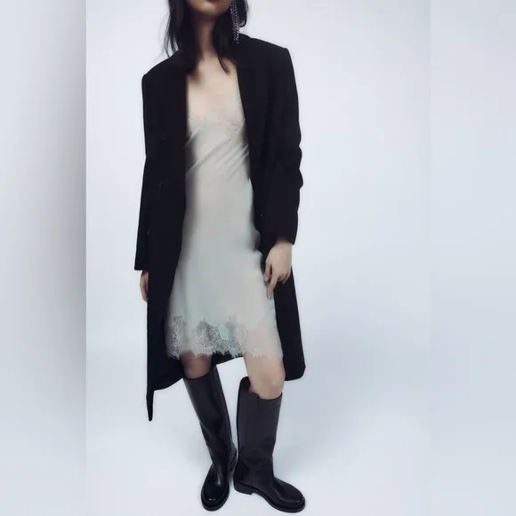 ZARA Black Leather Flat Leather Boots