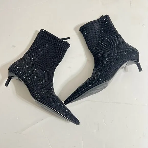Zara Black RHINESTONE HEELED ANKLE BOOTS