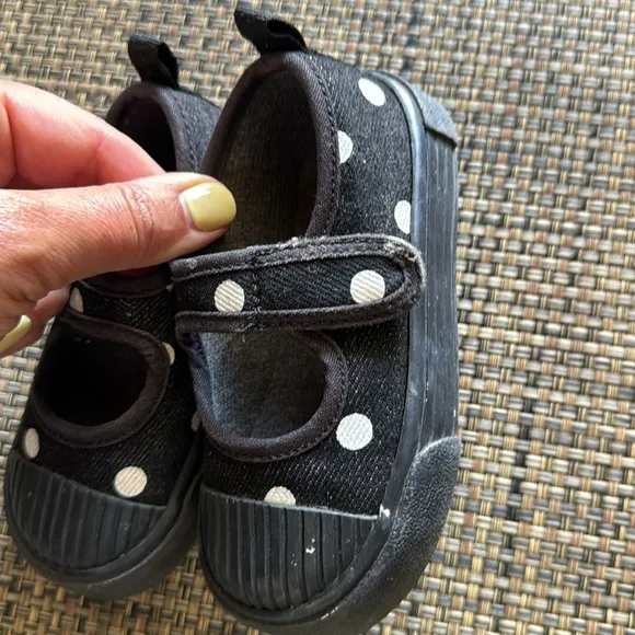 Zara Black White Polka Dot Canvas Maryjane Shoes