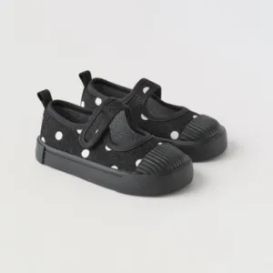 Zara Black White Polka Dot Canvas Maryjane Shoes