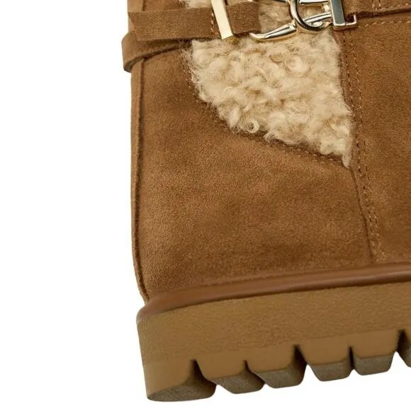 ZARA | Brown | FAUX SHEARLING FLAT LEATHER ANKLE BOOTS