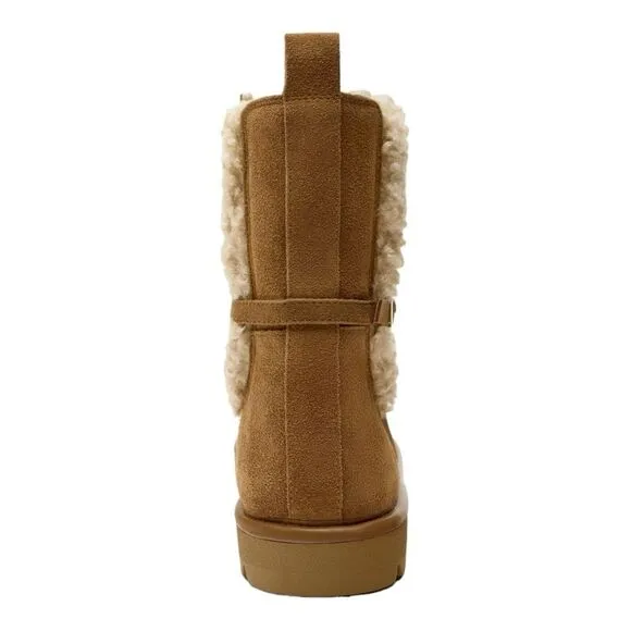 ZARA | Brown | FAUX SHEARLING FLAT LEATHER ANKLE BOOTS