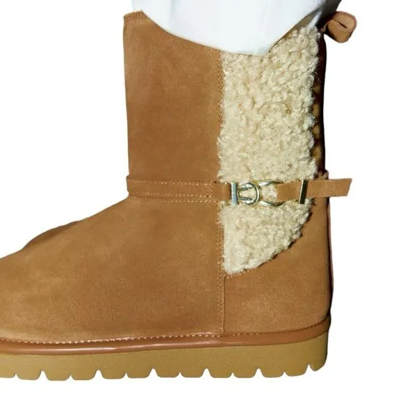 ZARA | Brown | FAUX SHEARLING FLAT LEATHER ANKLE BOOTS