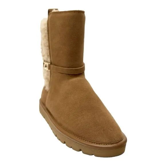 ZARA | Brown | FAUX SHEARLING FLAT LEATHER ANKLE BOOTS
