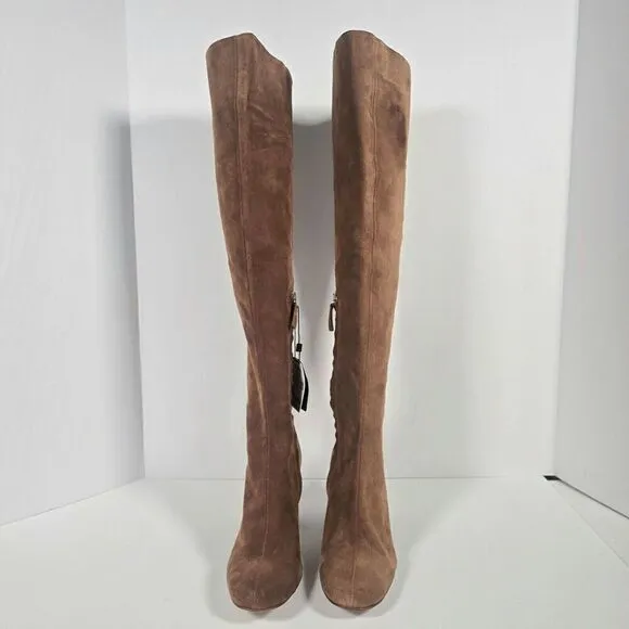 Zara Collection Suede Boots Womens US 8 Brown Camel Heeled Lace Up OTK Flawed