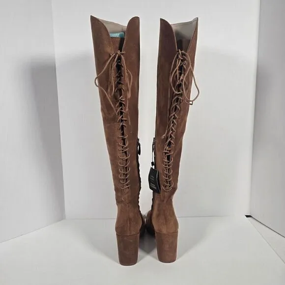 Zara Collection Suede Boots Womens US 8 Brown Camel Heeled Lace Up OTK Flawed