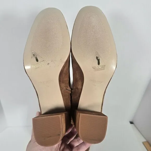 Zara Collection Suede Boots Womens US 8 Brown Camel Heeled Lace Up OTK Flawed