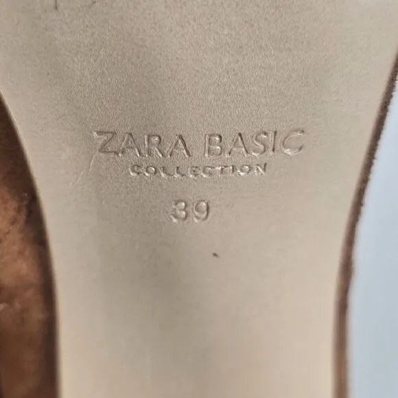 Zara Collection Suede Boots Womens US 8 Brown Camel Heeled Lace Up OTK Flawed