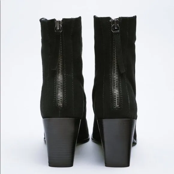 ZARA COWBOY SPLIT LEATHER HEELED ANKLE BOOTS