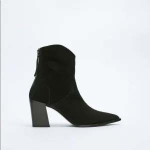 ZARA COWBOY SPLIT LEATHER HEELED ANKLE BOOTS