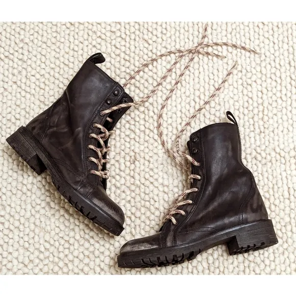 Zara Distressed look Flat Leather Lace Up Ankle Boots Women's Size 6