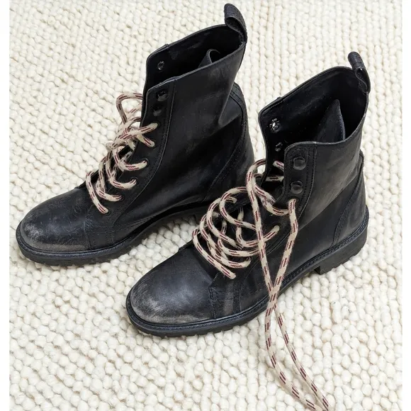 Zara Distressed look Flat Leather Lace Up Ankle Boots Women's Size 6