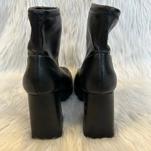 ZARA Faux Leather Platform Ankle Boots Square Toe Chunky Block Heeled, Black