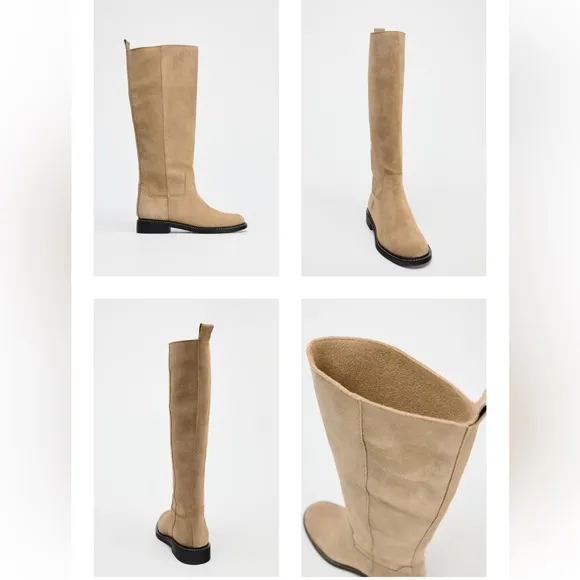 Zara flat leather suede boots with interior lining