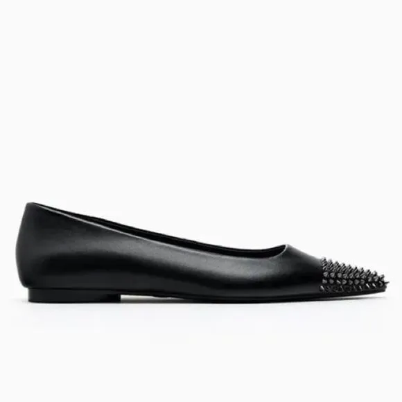 Zara Genuine Leather Flats With Studs New