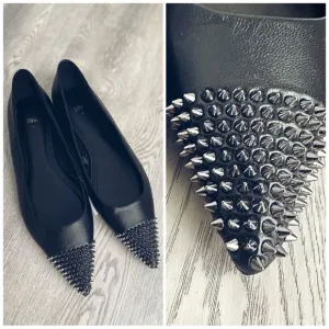 Zara Genuine Leather Flats With Studs New