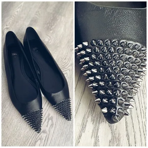 Zara Genuine Leather Flats With Studs New