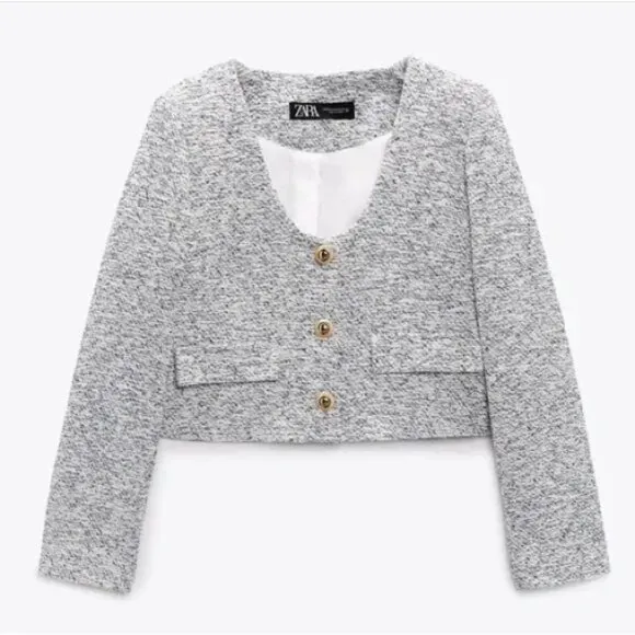Zara Gold Button Textured Blazer