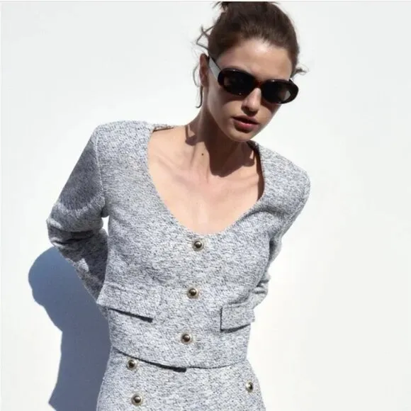 Zara Gold Button Textured Blazer