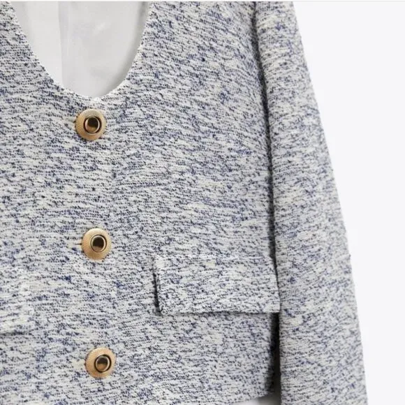 Zara Gold Button Textured Blazer