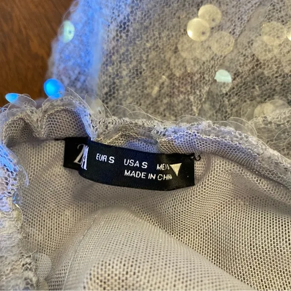 ZARA Gray Silver Clear Sequin Midi Skirt