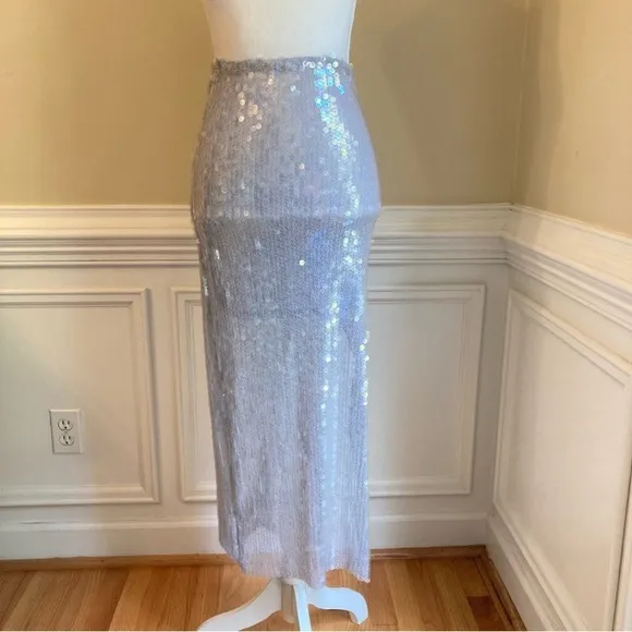 ZARA Gray Silver Clear Sequin Midi Skirt