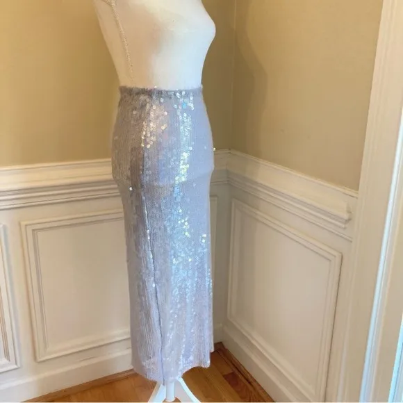 ZARA Gray Silver Clear Sequin Midi Skirt