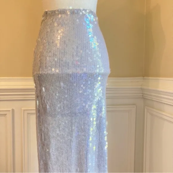 ZARA Gray Silver Clear Sequin Midi Skirt