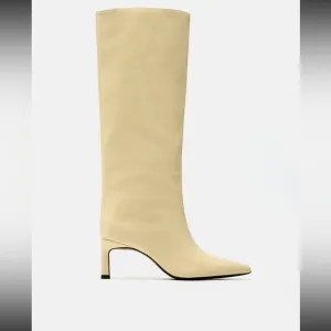 Zara Heeled Leather Knee Boots in Off White