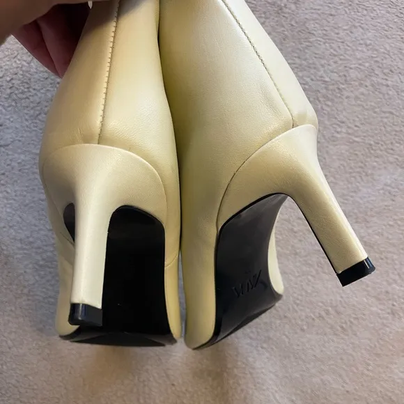 Zara Heeled Leather Knee Boots in Off White