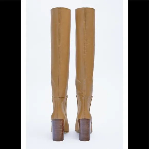 ZARA Heeled Leather Knee High Boots