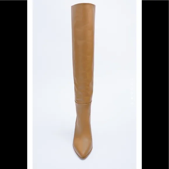 ZARA Heeled Leather Knee High Boots