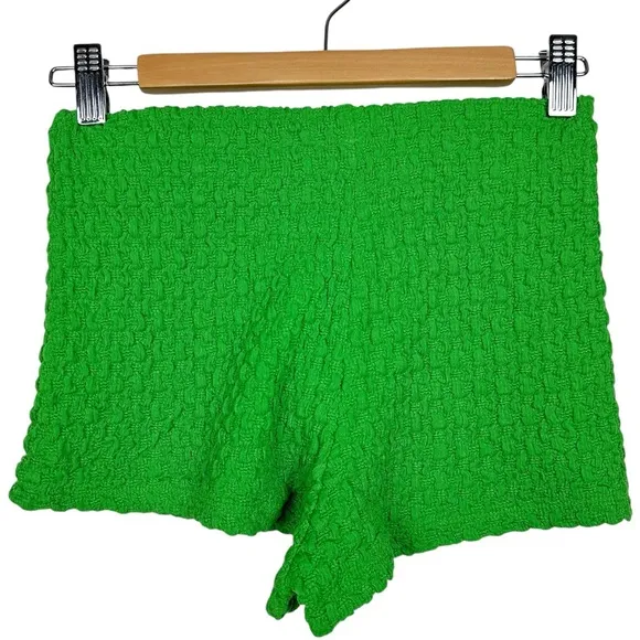 ZARA Honeycomb Woven Textured High Rise Stretchy Pull On Micro Mini Shorts Green