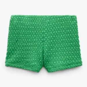 ZARA Honeycomb Woven Textured High Rise Stretchy Pull On Micro Mini Shorts Green